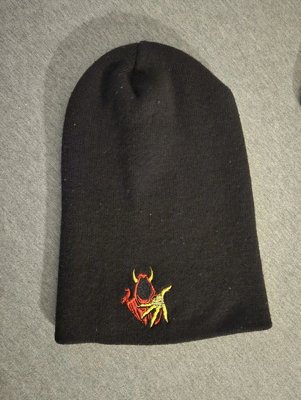 Black Beanie with Red & Yellow Embroidered Demon